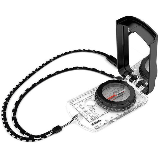 A top-down view of the Silva Ranger 2.0 Quad Compass with a clear baseplate and black frame, showing the compass dial and attached lanyard against a white background.