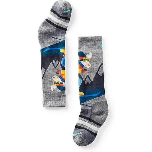 Kid's Wintersport Full Cushion Mountain Moose Pattern OTC Socks-Accessories - Socks - Kids-Smartwool-Light Gray-S-Appalachian Outfitters