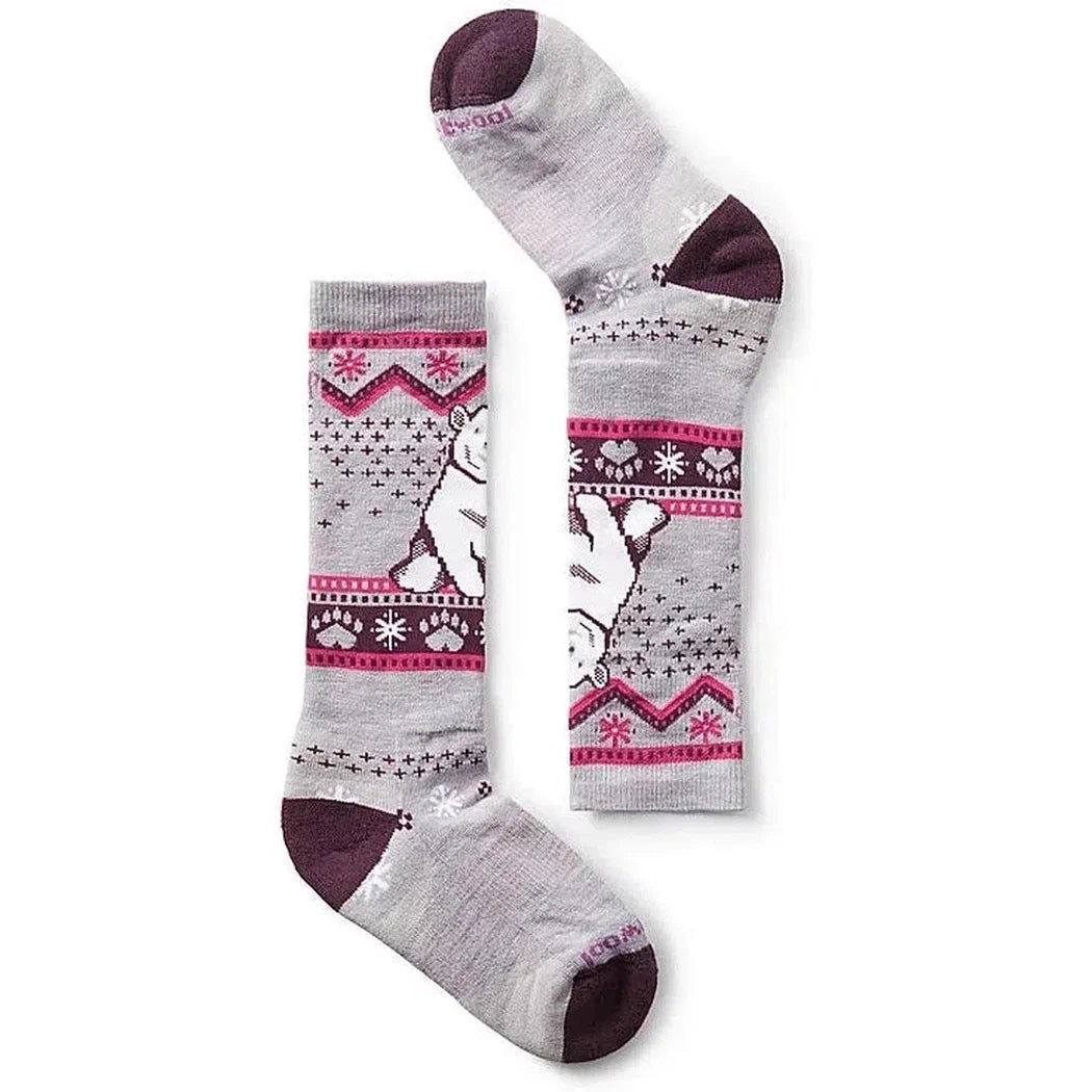 Smartwool Calzini Invernali Mountain Per Bambini, Modello Wintersport Full Cushion, Colore Light Gray/Pink, Taglia 29-32