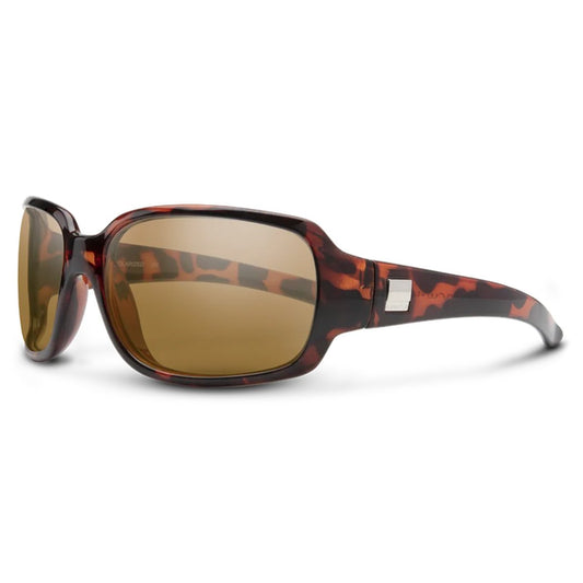 Side view of the Suncloud Cookie sunglasses in Tortoise with brown lenses against a white background.
