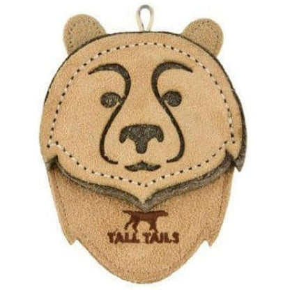 A front view of the Tall Tails Bear Toy in 4" showing the stitched bear face and logo on a white background.
