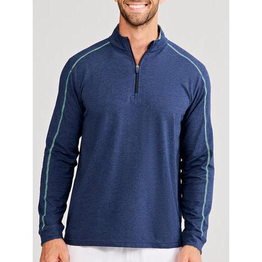 Tasc Men's Carrollton 1/4 Zip-Men's - Clothing - Tops-Tasc-Classic Navy Heather/Sea Green Heather Seasonal-M-Appalachian Outfitters
