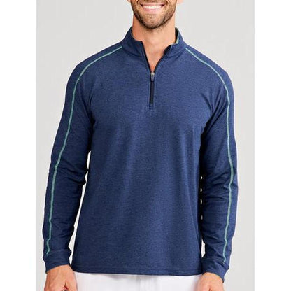 Tasc Men's Carrollton 1/4 Zip-Men's - Clothing - Tops-Tasc-Classic Navy Heather/Sea Green Heather Seasonal-M-Appalachian Outfitters