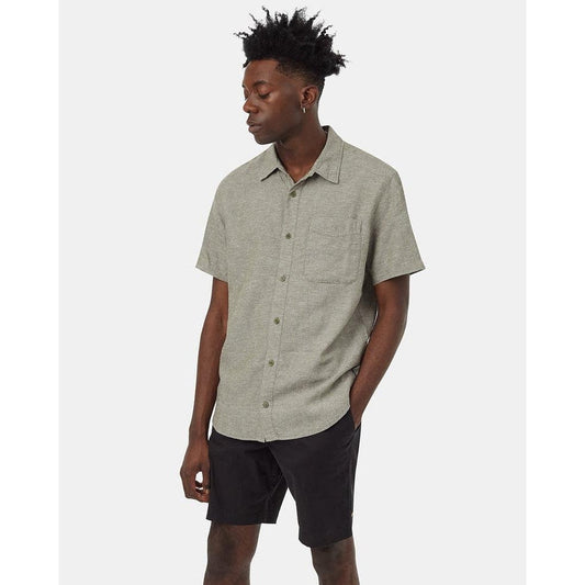 Men's Hemp Button Front Shortsleeve Shirt-Men's - Clothing - Tops-Tentree-Deep Lichen Green-M-Appalachian Outfitters