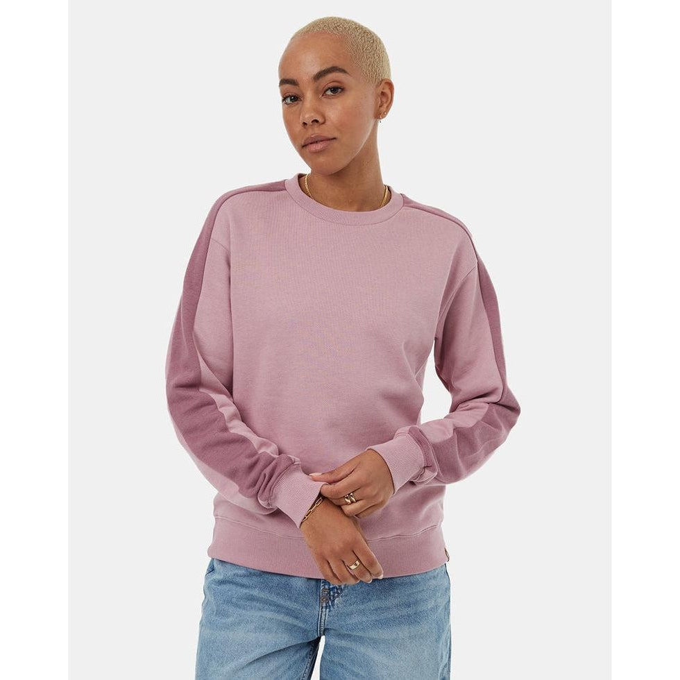 Women's Blocked Sleeve Stripe Crew-Women's - Clothing - Tops-Tentree-Dawn Pink Dusty Orchid-S-Appalachian Outfitters