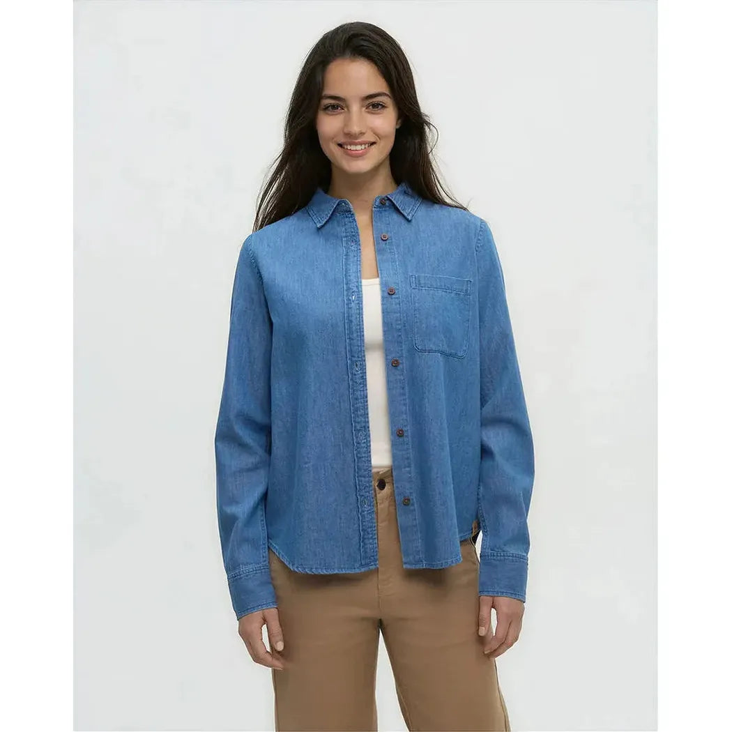 Tentree Women's Denim Sloan Shirt-Women's - Clothing - Tops-Tentree-Mid Wash-S-Appalachian Outfitters