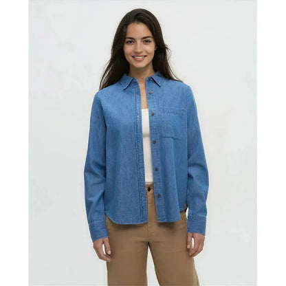 Tentree Women's Denim Sloan Shirt-Women's - Clothing - Tops-Tentree-Mid Wash-S-Appalachian Outfitters