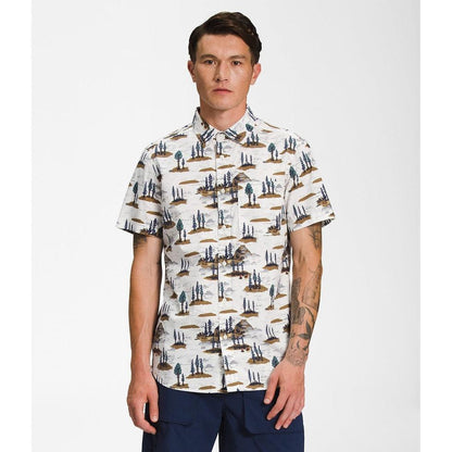 Men's Short-Sleeve Baytrail Pattern Shirt-Men's - Clothing - Tops-The North Face-Gardenia White Camping Scenic Print-M-Appalachian Outfitters