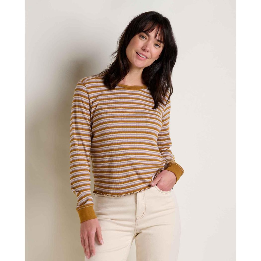 Toad & Co Women's Foothill Pointelle Long Sleeve Crew II-Women's - Clothing - Tops-Toad & Co-Kelp Stripe-S-Appalachian Outfitters