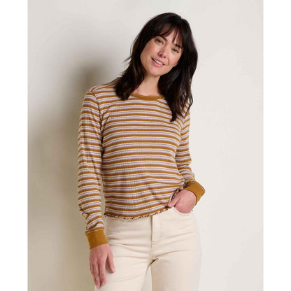 Toad & Co Women's Foothill Pointelle Long Sleeve Crew II-Women's - Clothing - Tops-Toad & Co-Kelp Stripe-S-Appalachian Outfitters
