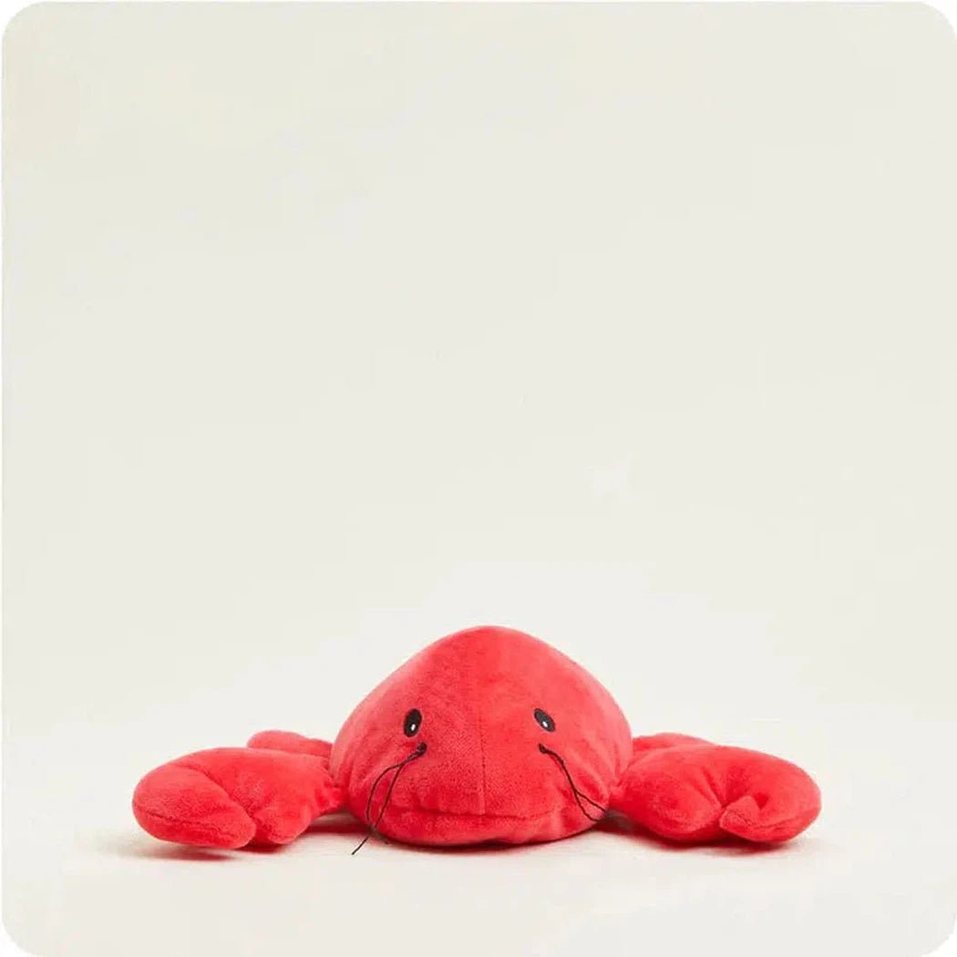 A front view of the Warmies Lobster plush toy with a plain white background.