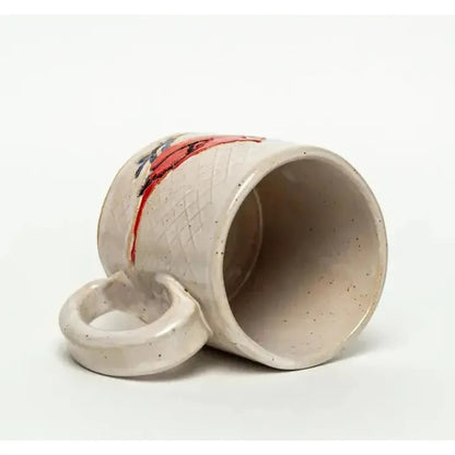 White Squirrel Clayworks Cardinal Design Handmade, in Ohio, Ceramic White 10oz-Camping - Cooking - Dishware-White Squirrel Clayworks-Appalachian Outfitters