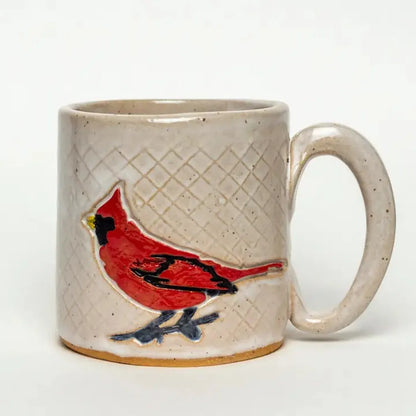 White Squirrel Clayworks Cardinal Design Handmade, in Ohio, Ceramic White 10oz-Camping - Cooking - Dishware-White Squirrel Clayworks-Appalachian Outfitters