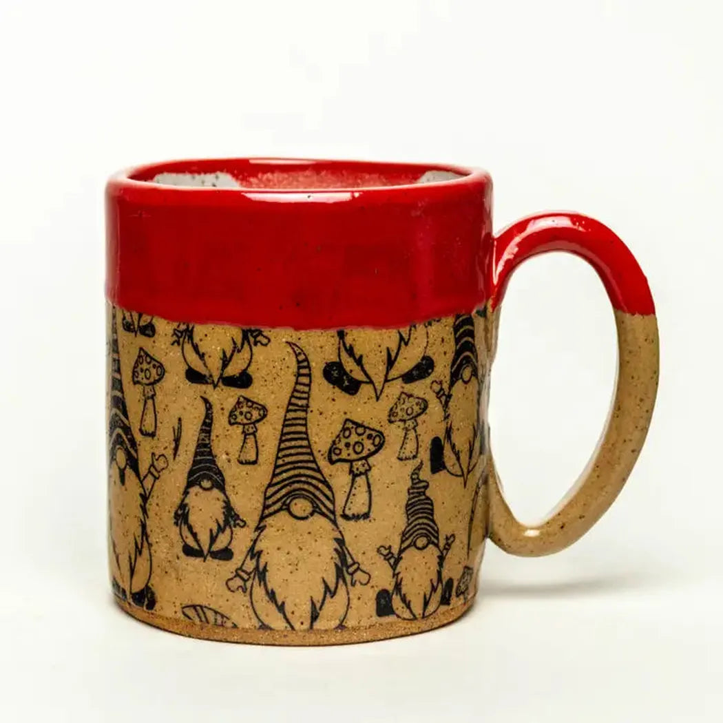 White Squirrel Clayworks Limited Winter Gnome Handmade Ceramic Red 12 oz Mug-Camping - Cooking - Dishware-White Squirrel Clayworks-Appalachian Outfitters